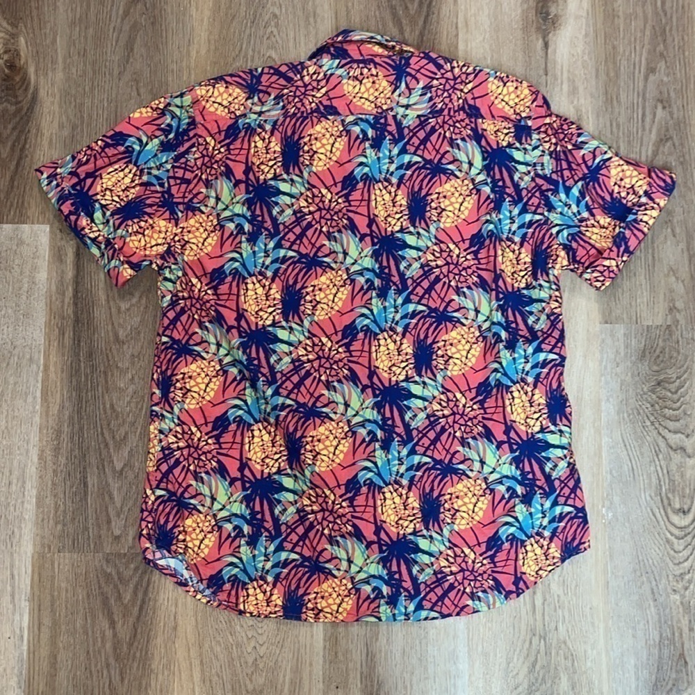 Coral Pineapple Print Tropical Hawaiian Joe Marlin Tapered Fit Button Down L - Picture 5 of 6
